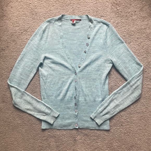 Tapemeasure Turquoise Button Down Cardigan Sweater - Picture 2 of 4